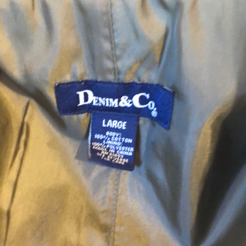 Denim & Co long heavyweight olive green denim jacket size Large - Picture 8 of 8